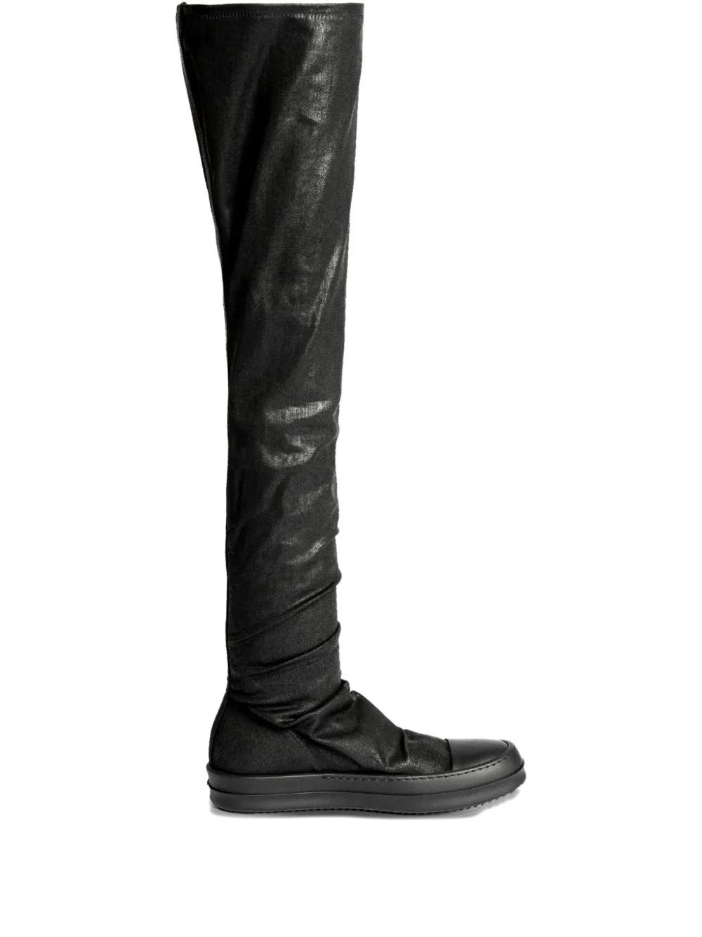 【正規品】Rick Owens ブラック フェティッシュ ロングブーツ 大人気! RICK OWENS DRKSHDW 厚底 ユニーク ニーハイブーツ