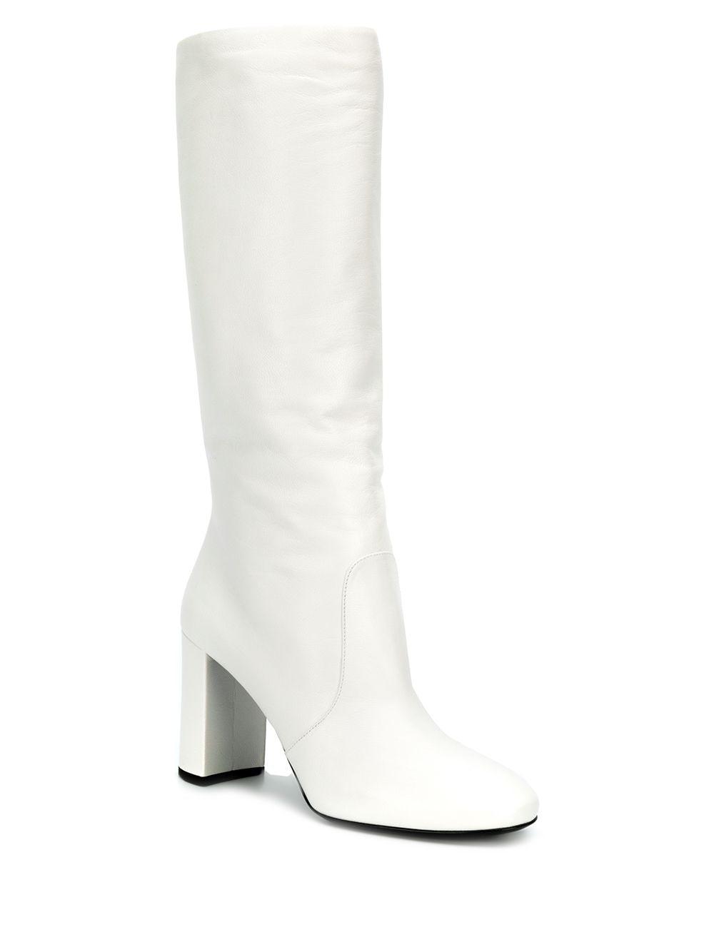 Prada Leer Laarzen Met Chunky Hak in het Wit - Lyst