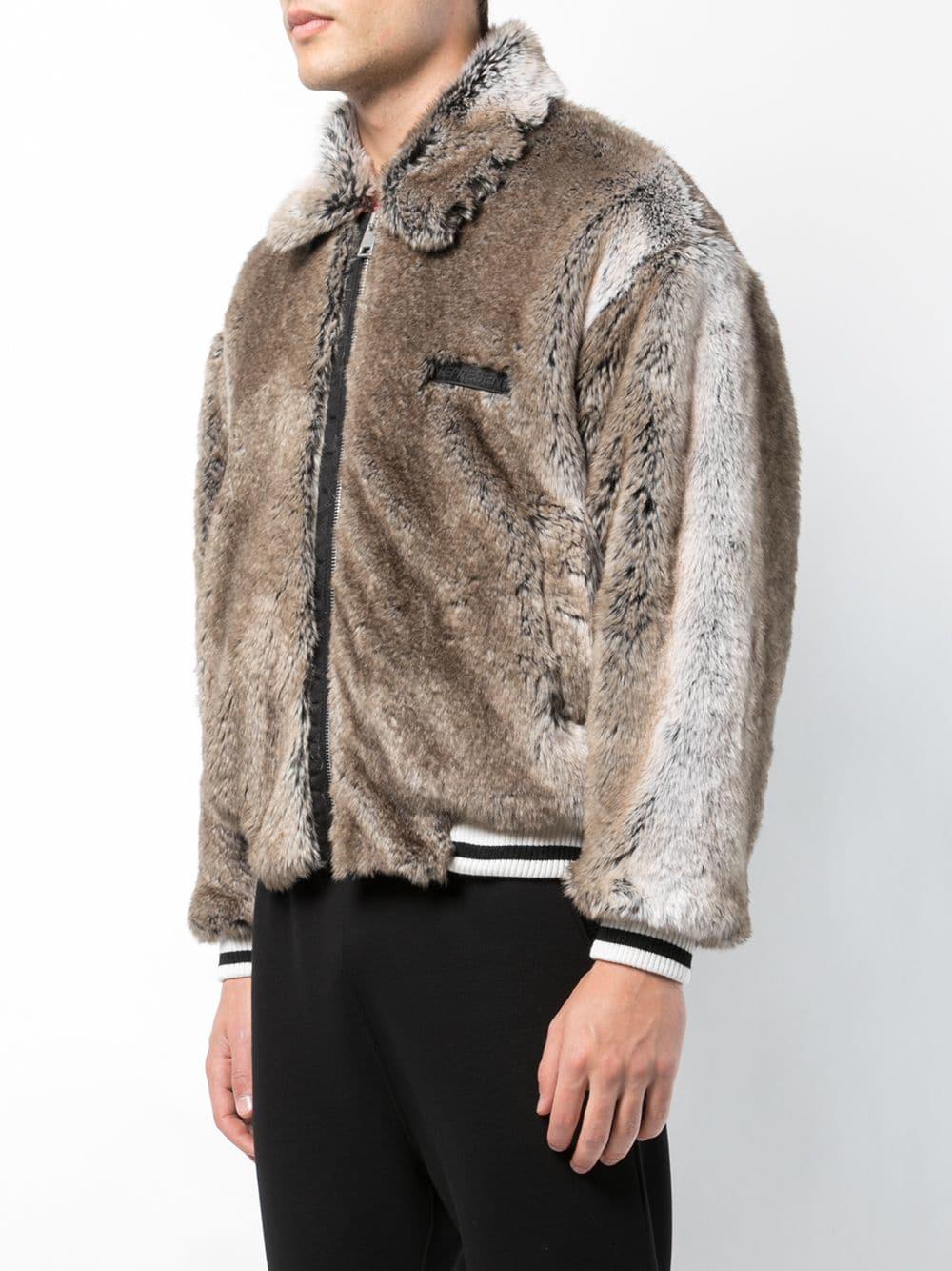 grey fur bomber jacket