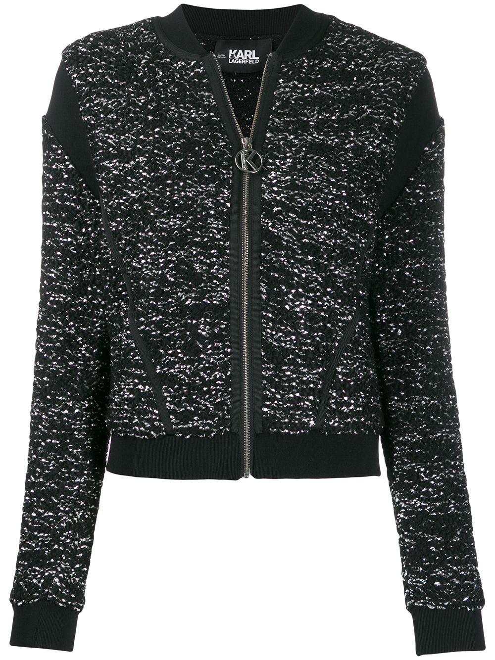 Karl Lagerfeld Synthetic Boucle Bomber Jacket in Black - Lyst