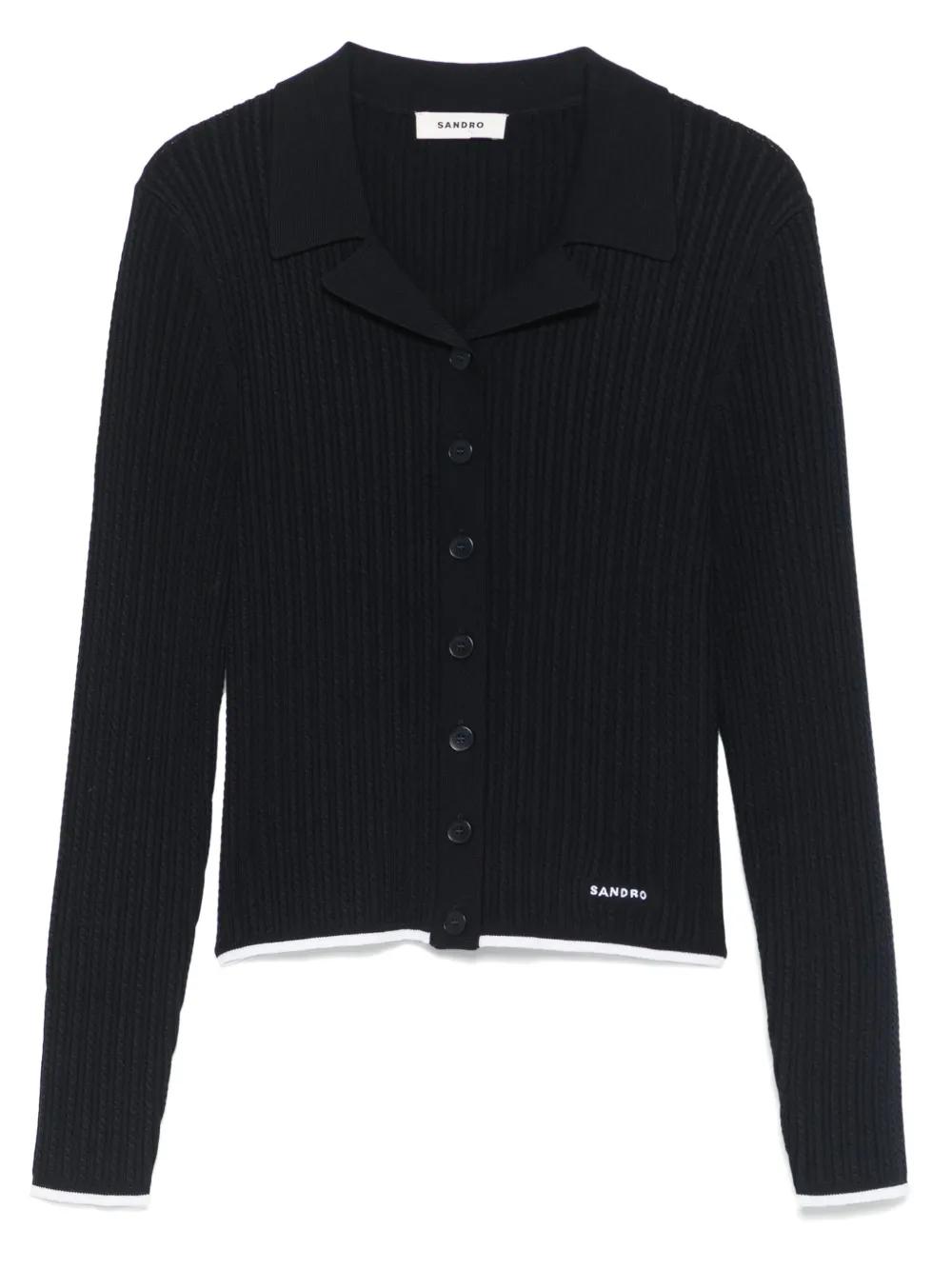 Sandro　ニットジャケット　ダブル　ブラック　ニットカーディガン c7195.jpg