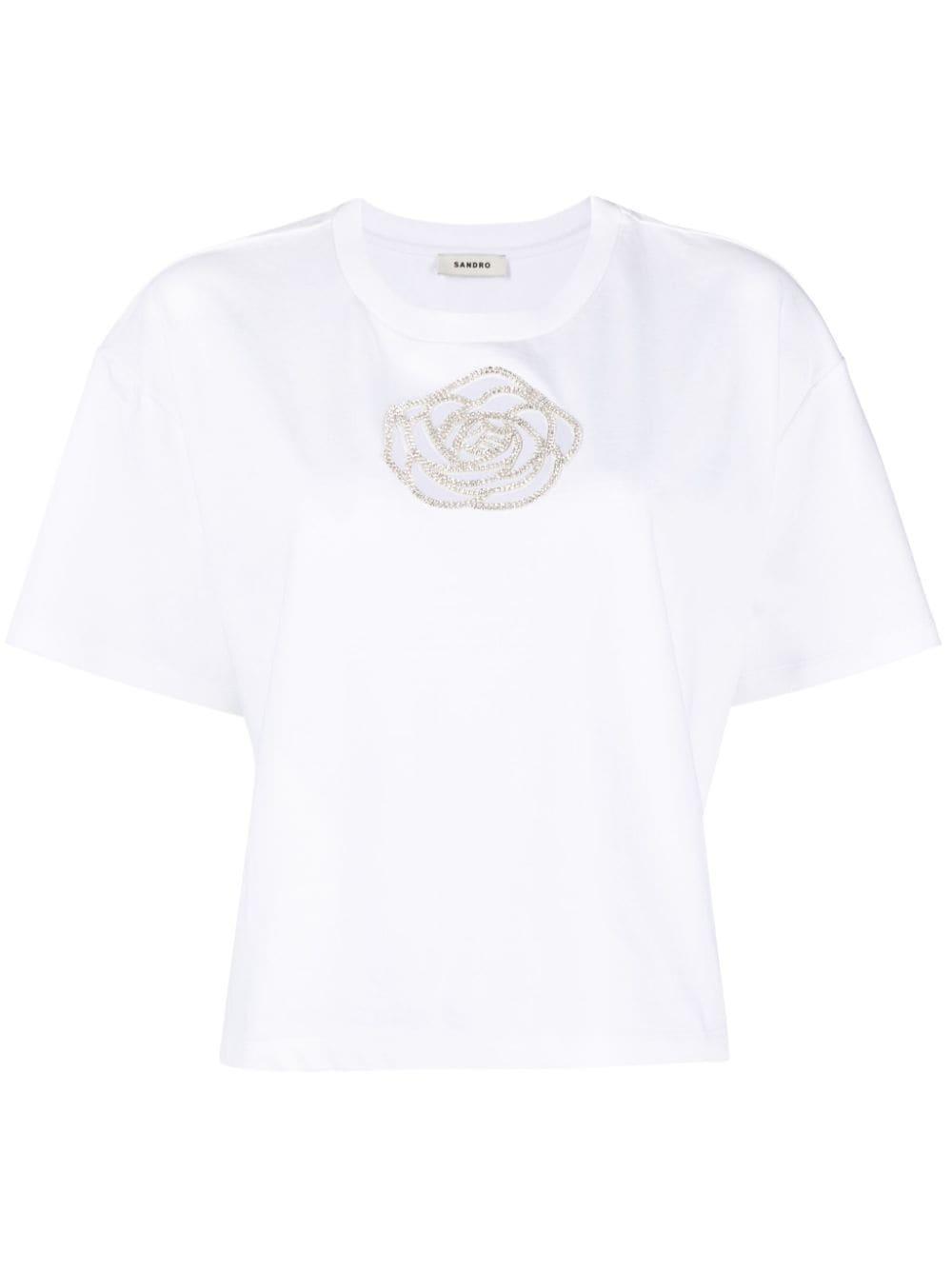 Sandro Crystal-embellished Rose T-shirt in White | Lyst