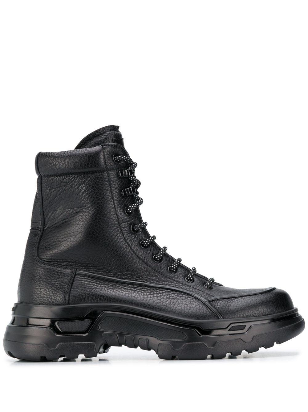 Giorgio Armani Leather Lace-up Military Boots in Black for Men - Lyst