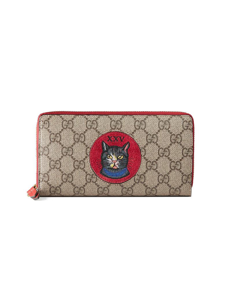 Gucci Beige/Red GG Supreme Canvas and Leather Mystic Cat Continental Wallet  Gucci