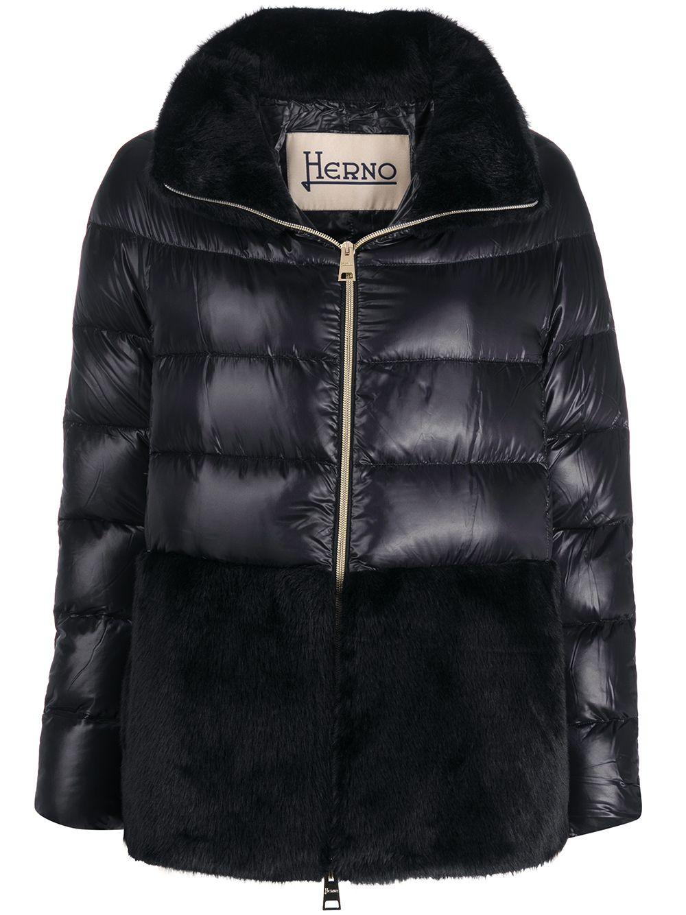 Herno Fauxfur Detail Downfeather Jacket in Black Lyst