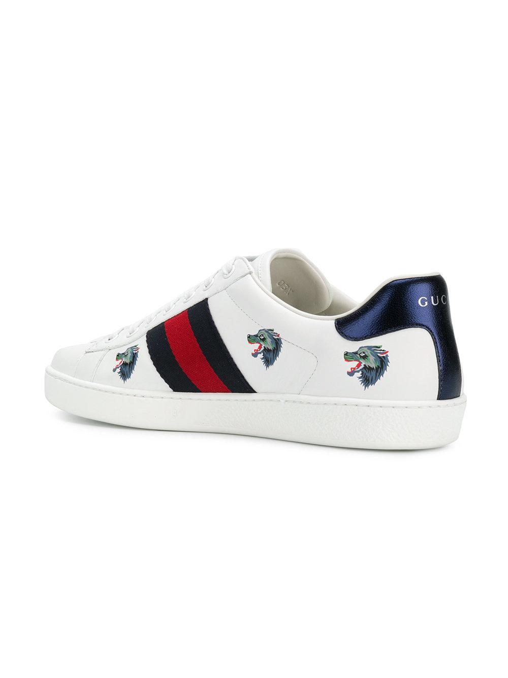 Først Nat sporadisk Gucci Ace Wolf-embroidered Sneakers in White | Lyst