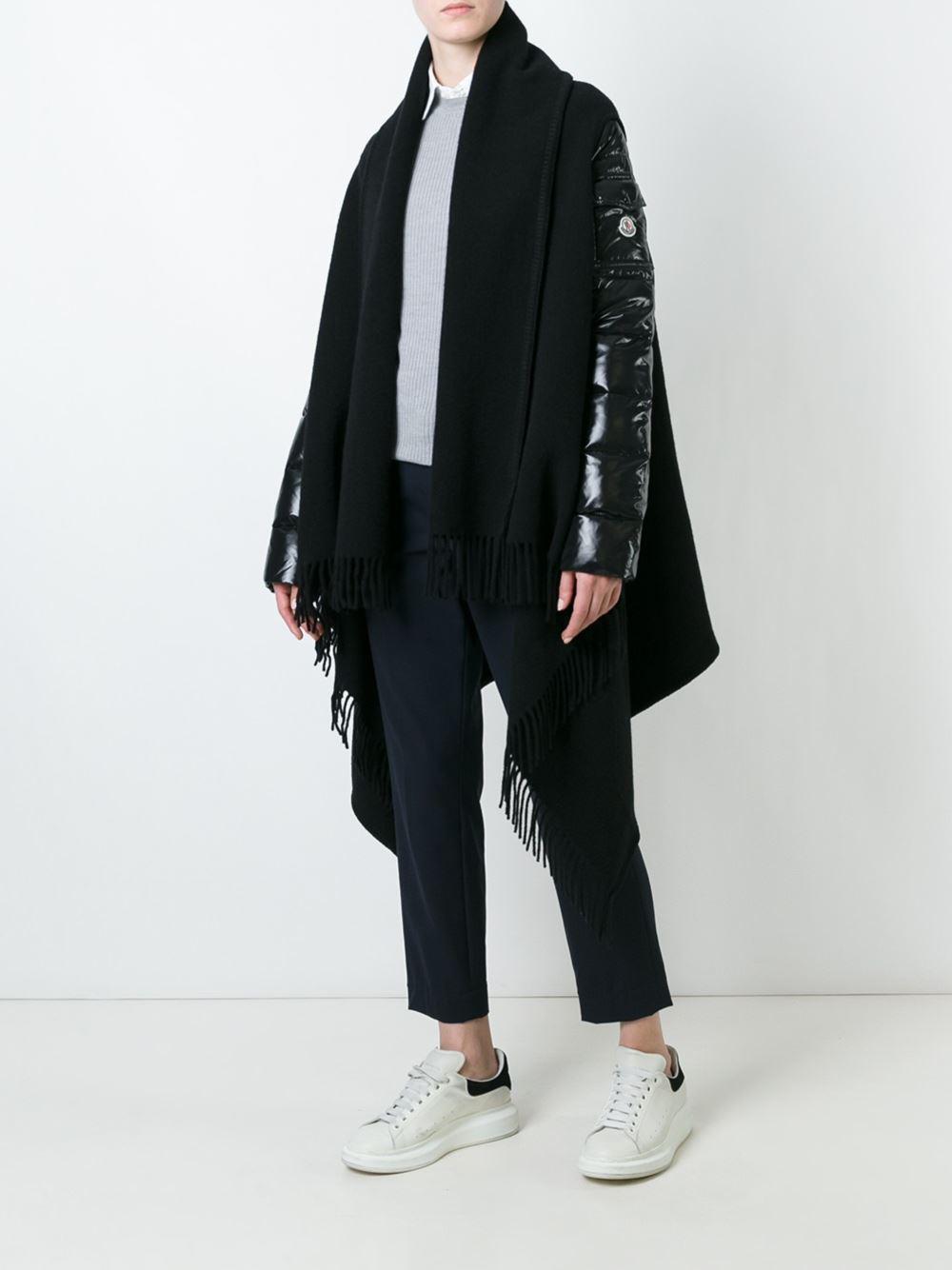 Moncler Fringed Scarf Detail Jacket in Black | Lyst