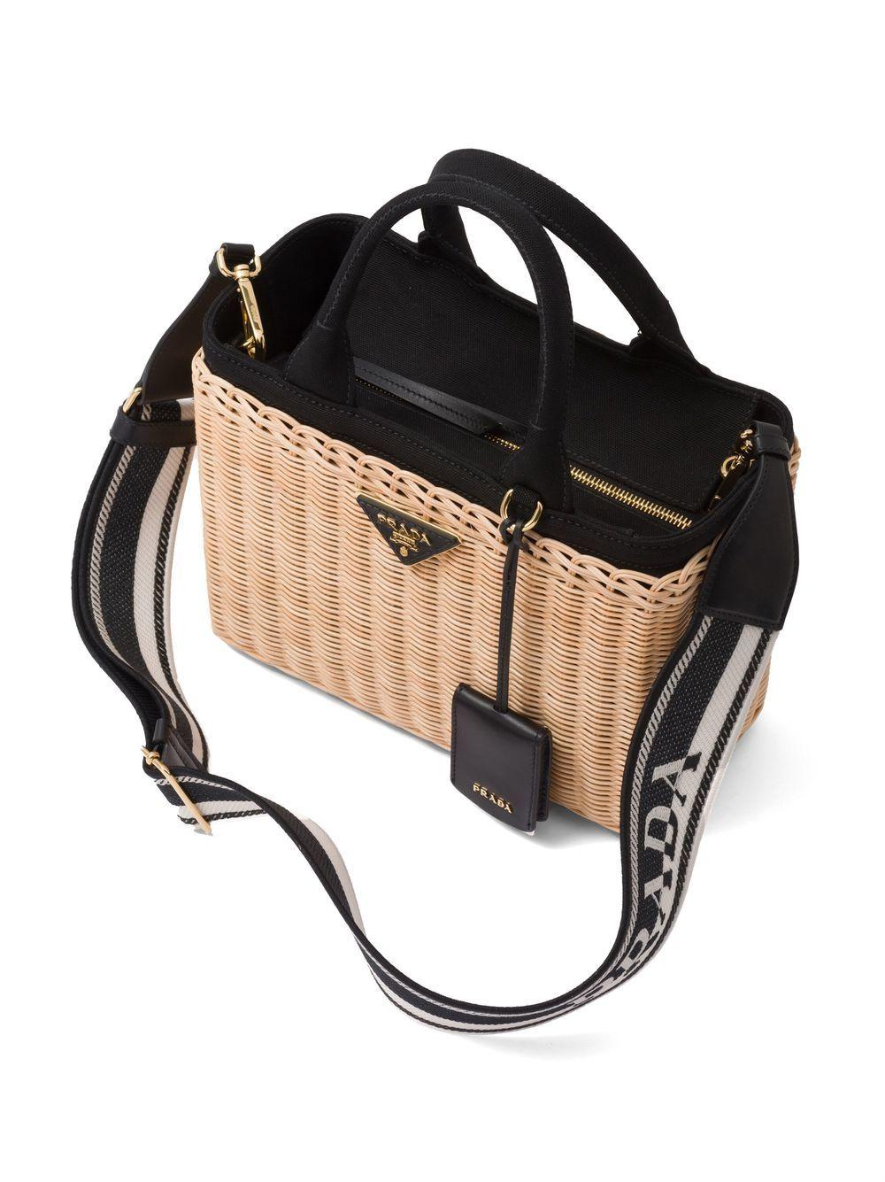 Prada Wicker Canvas Tote Bag in Natural | Lyst