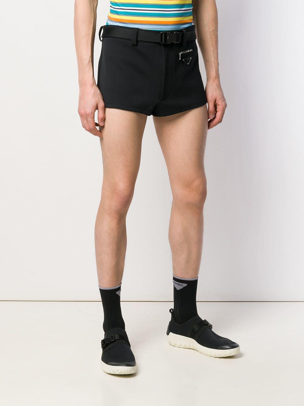 Prada Belted Logo Shorts in Black for Men | Lyst