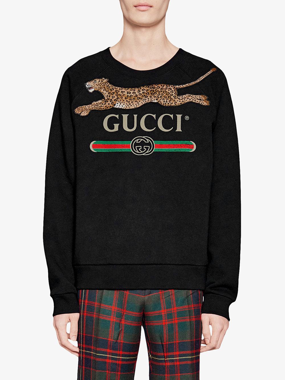 Sudadera con logo y leopardo Gucci de Algodón de color Negro para hombre |  Lyst