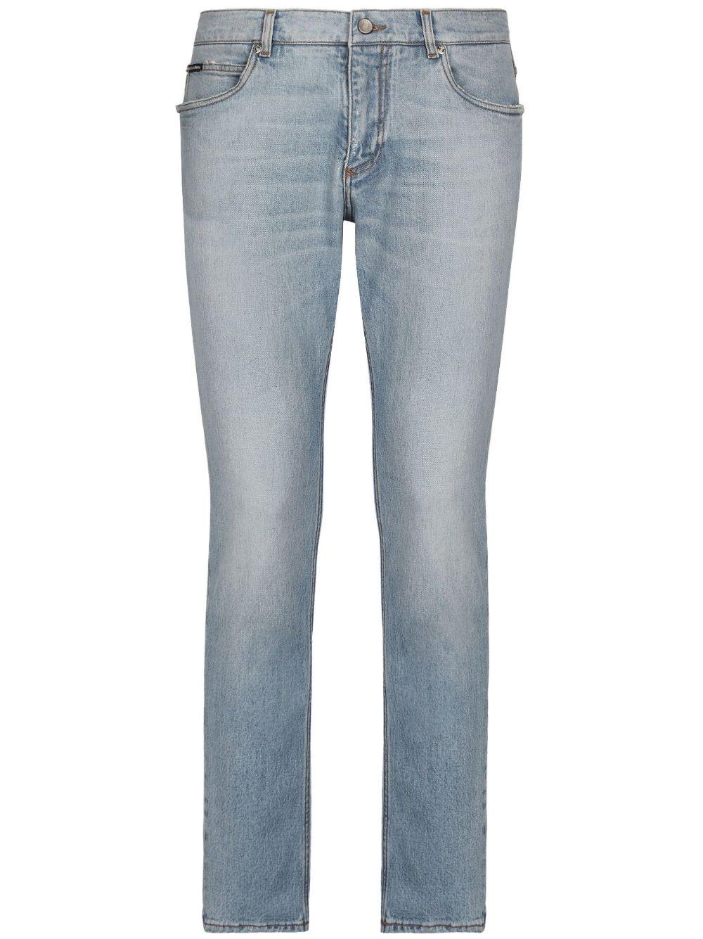 Dolce & Gabbana Logo-plaque Slim-cut Jeans in Blue for Men | Lyst
