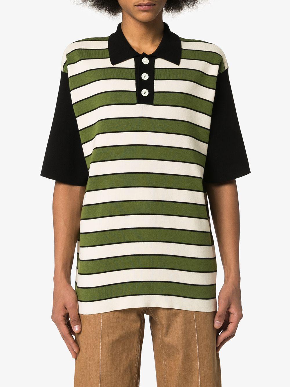 Sunnei Striped Fine-knit Polo Shirt in Green for Men - Lyst