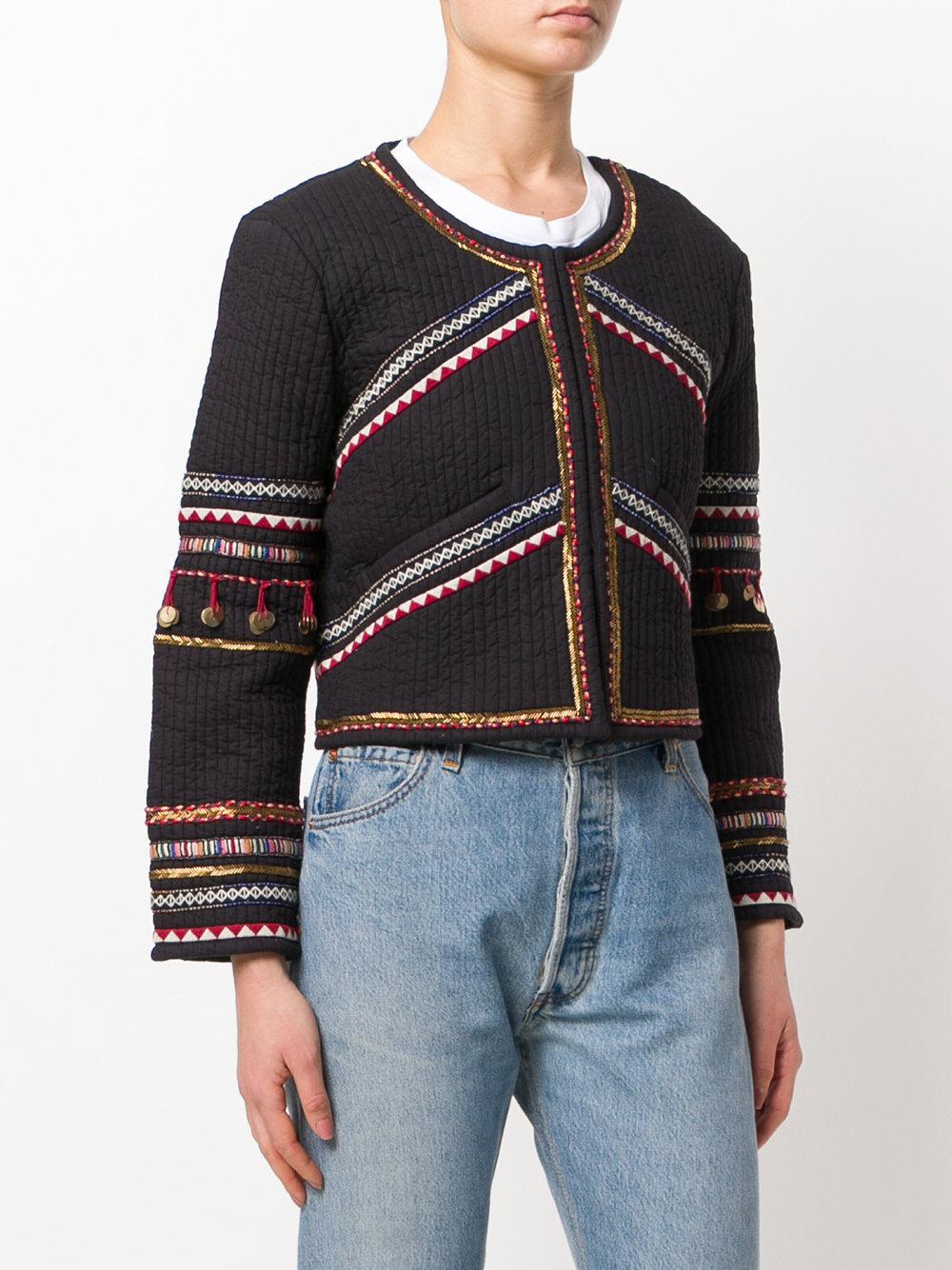 LoveShackFancy Cotton Embroidered Cropped Jacket in Black Lyst