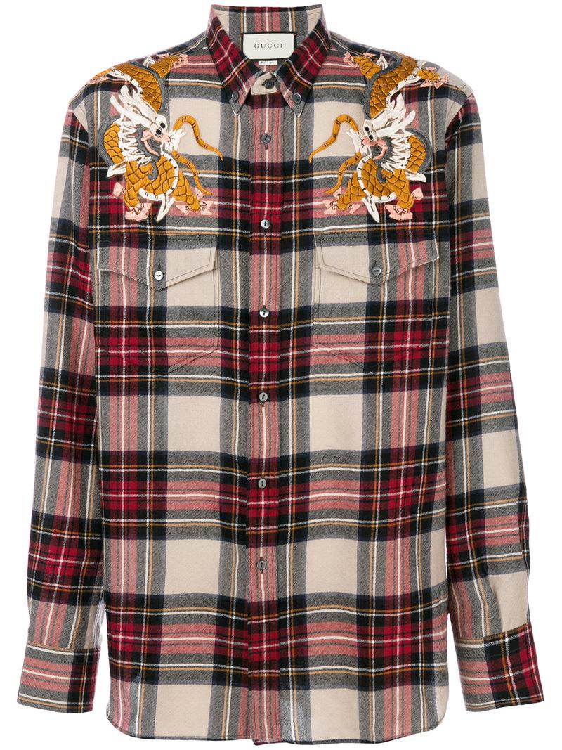 Camisa Dragon a cuadros Gucci de Lana de color Rojo para hombre | Lyst