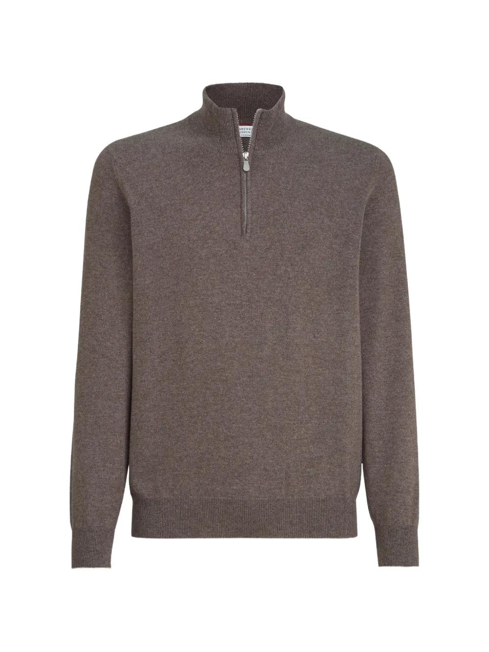 Pull Brunello Cucinelli - 100% Cachemire - Demi-zippé Gris - Taille 2XL - état Parfait