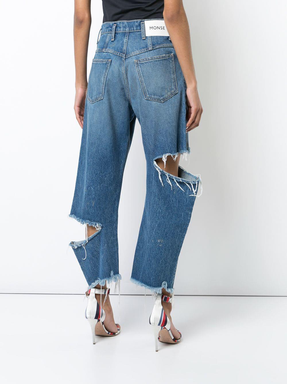 Monse Denim Distressed Cropped Jeans in Blue - Lyst