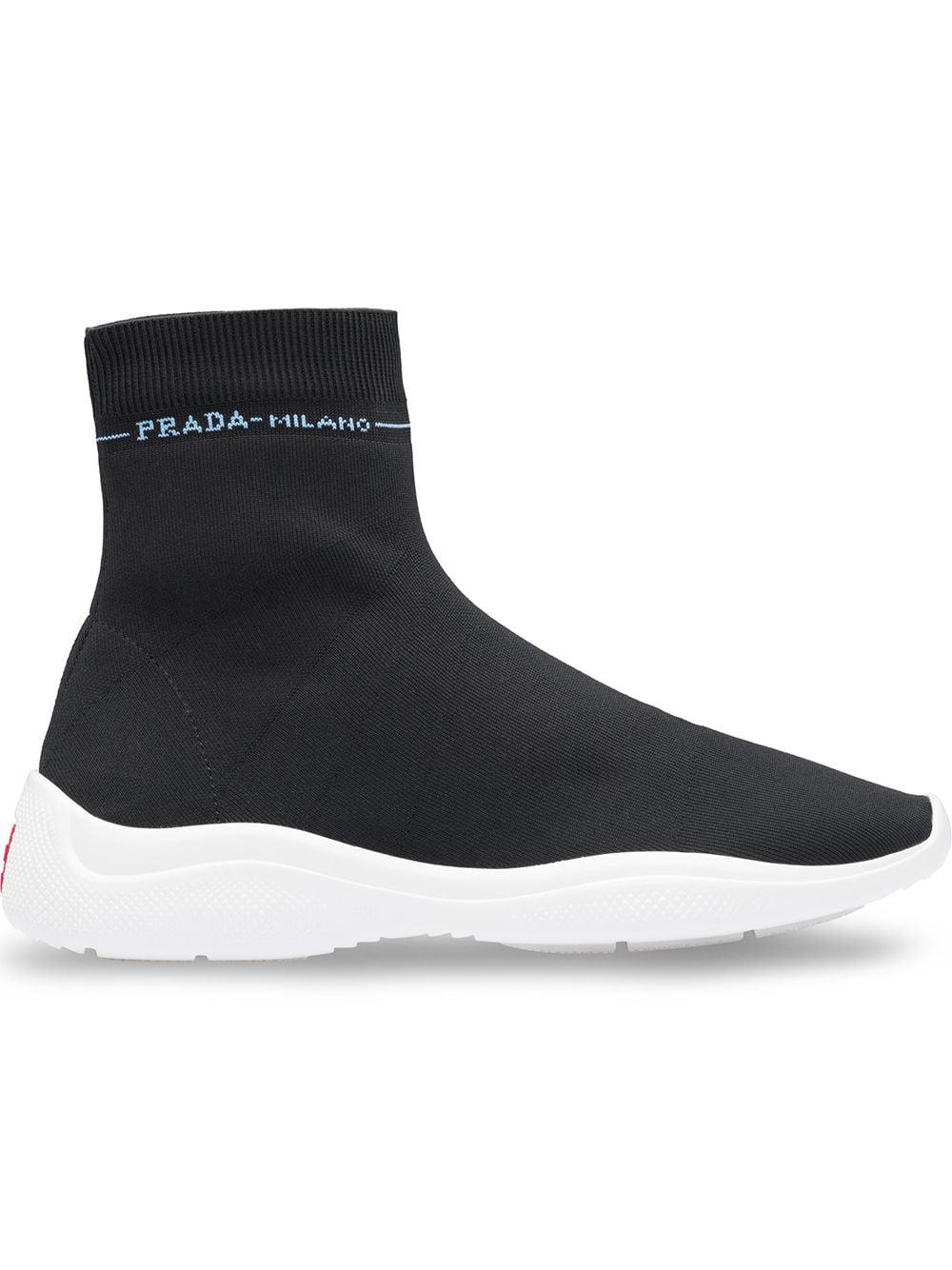 tiener rundvlees Armoedig Prada Sock Sneakers in het Zwart | Lyst NL