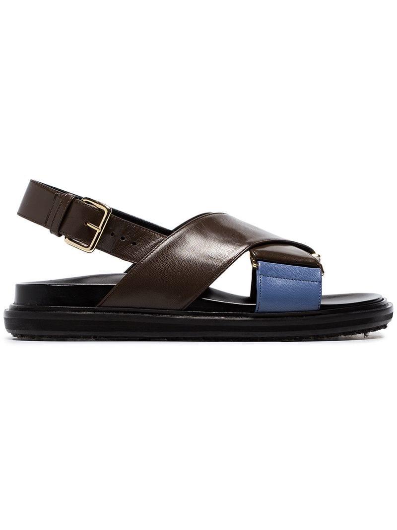 Marni Leather Brown And Blue Fussbett Sandals - Lyst