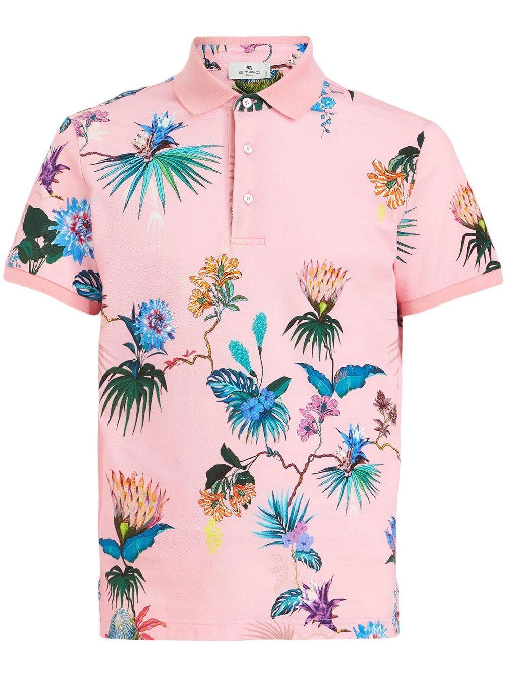 Etro Floral-print Polo Shirt in Pink for Men | Lyst