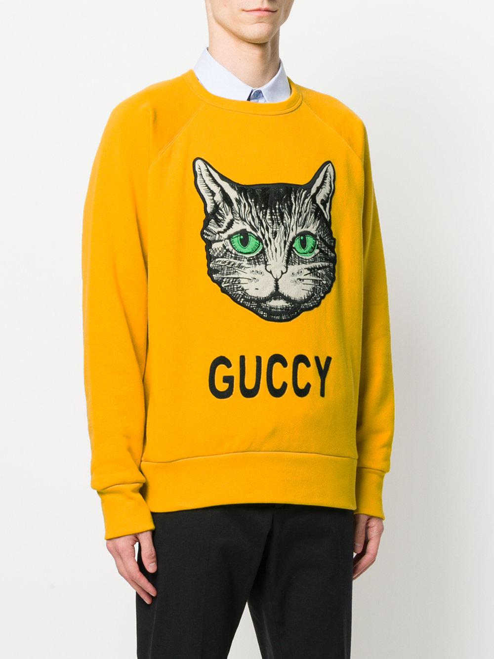 Sudadera con aplique de gato Gucci de hombre de color Amarillo | Lyst