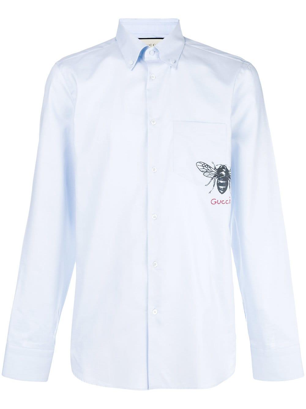 Gucci Cotton Bee Print Shirt in Blue 