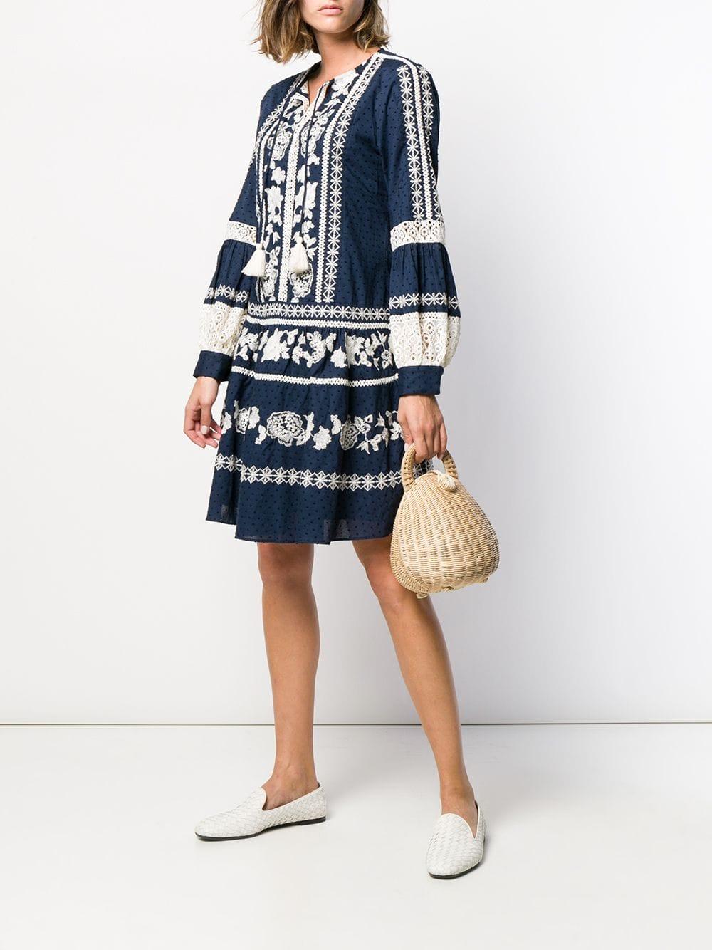 Tory Burch Long Sleeve Boho Dress in Blue | Lyst Tory Burch Long Sleeve Boho Dress in Blue | Lyst