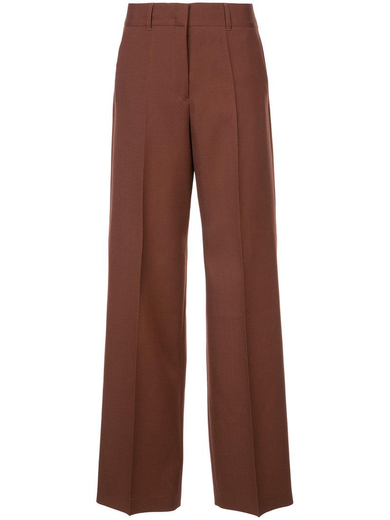 Jil Sander Wool Wide Leg Tailored Trousers in Brown - Lyst