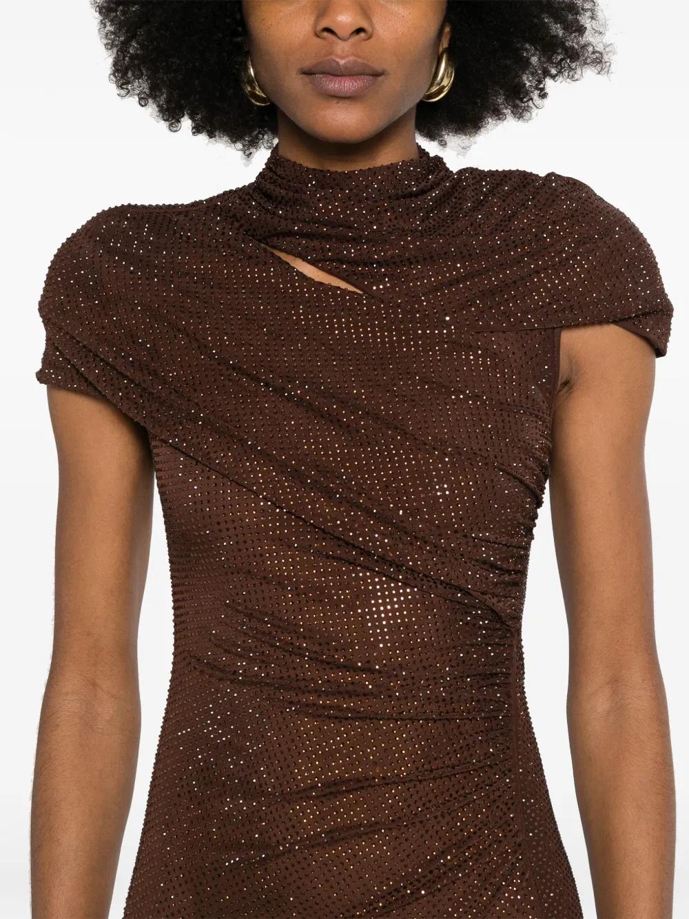 self portrait brown rhinestone dress Burgundy Rhinestone Drape Maxi Dress – self-portrait main image 0