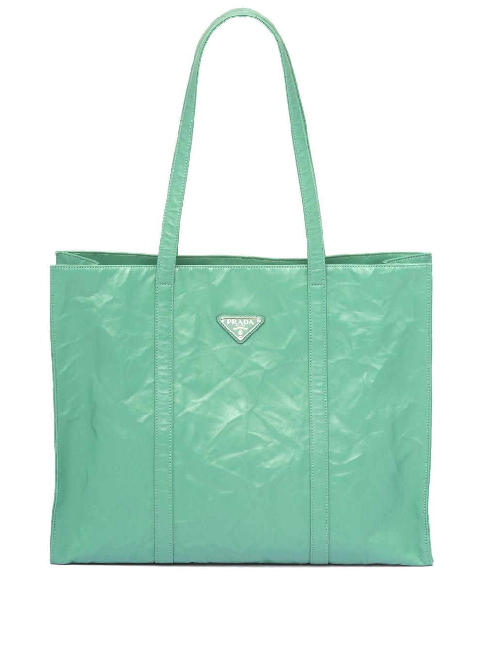 Prada Nappa-leather Tote Bag in Green | Lyst
