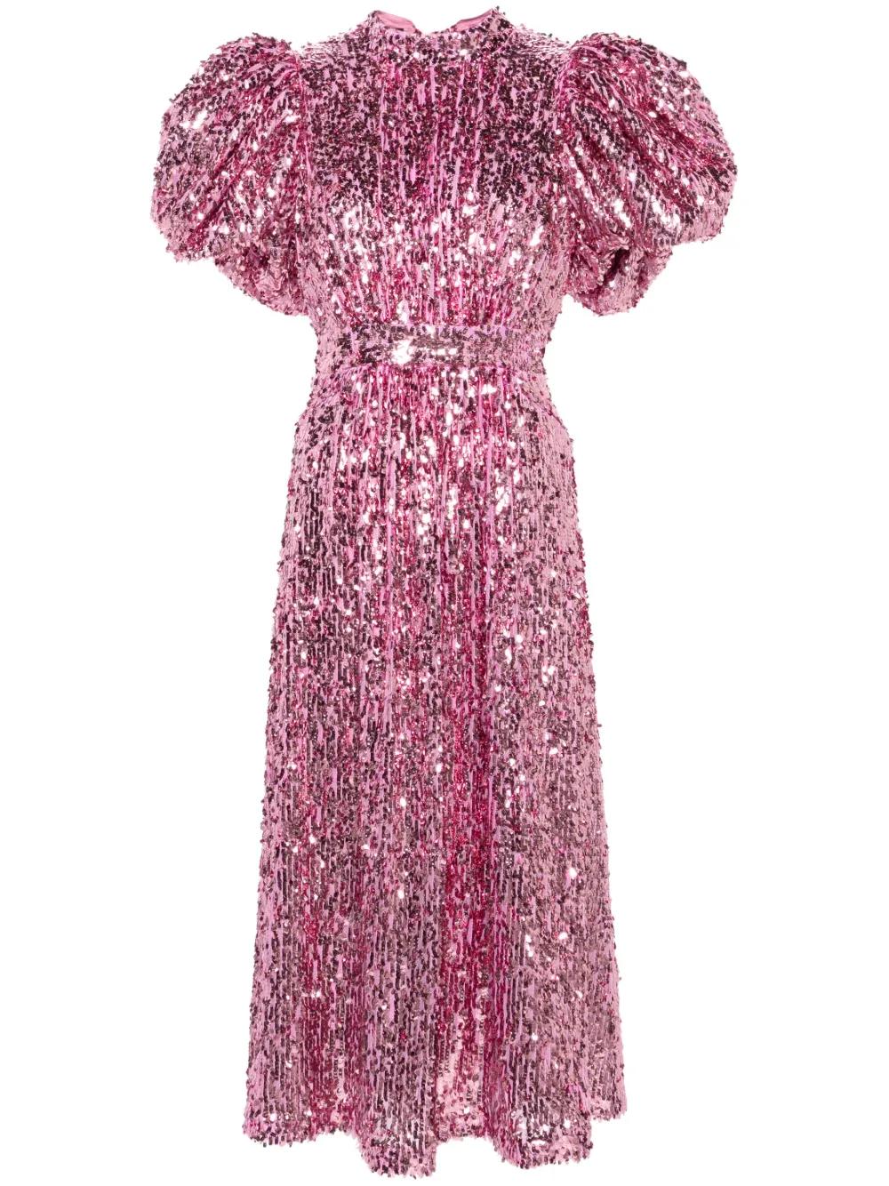rotate birger christensen pink sequin dress Sequin Midi Dress Sachet Pink | ROTATE | Dame