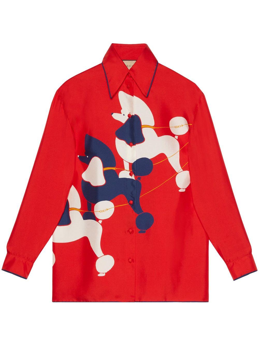 Gucci Dog-print Silk Shirt in Red | Lyst