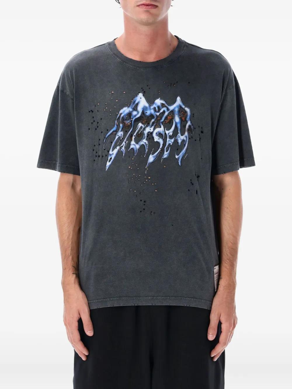 SATISFY サティスファイ メンズ ダメージ Tシャツ グレー系 SATISFY サティスファイ メンズ ダメージ Tシャツ グレー系