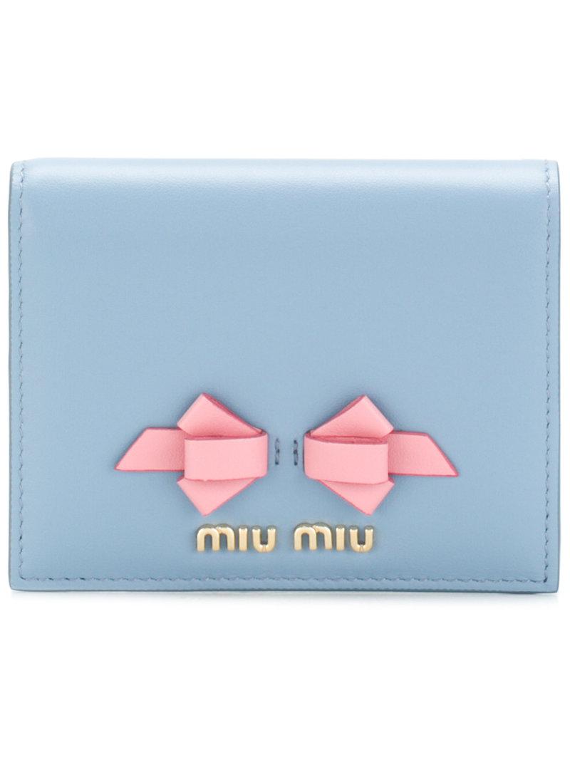 Miu Miu Bow Detail Wallet in Blue Lyst
