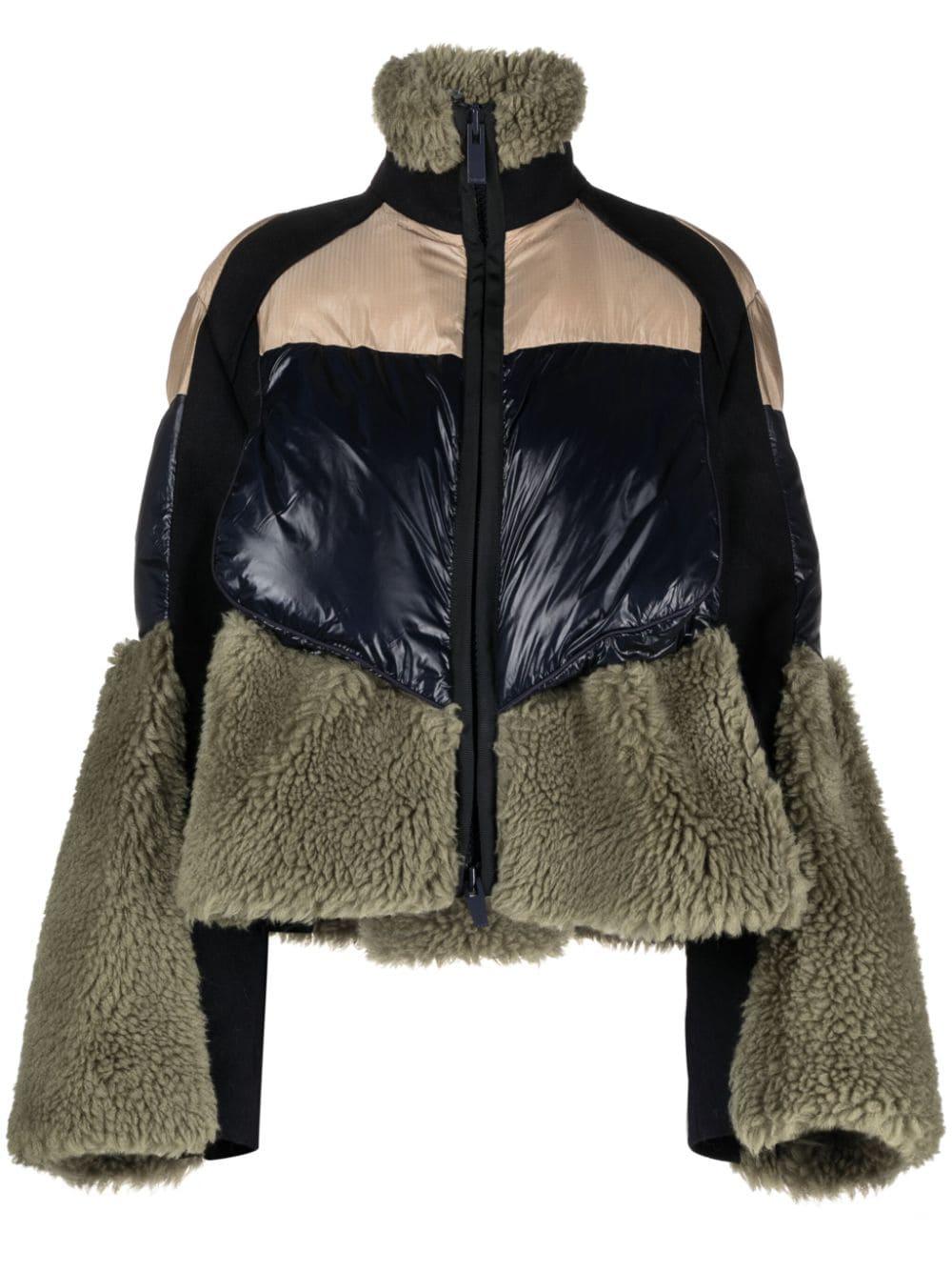 Sacai Panelled Faux-shearling Padded Jacket in Black | Lyst