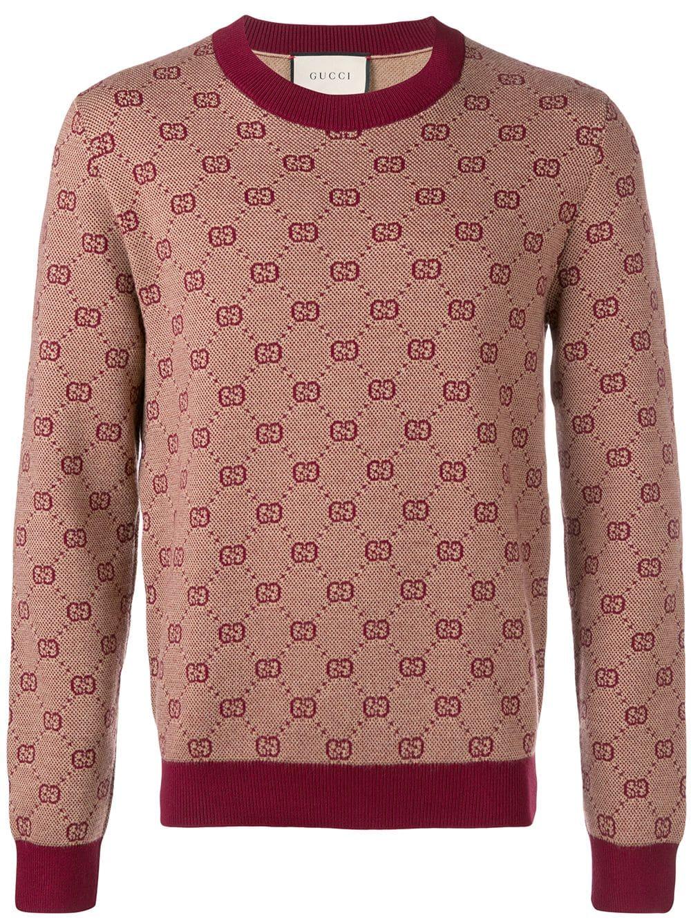 Gucci Wool GG Jacquard Jumper in Brown for Men Lyst