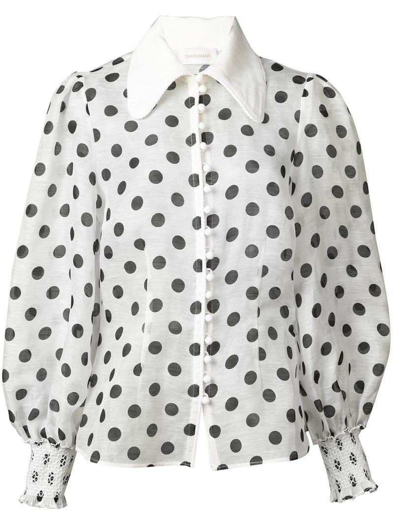 Zimmermann Polka Dot Blouse in White | Lyst Australia