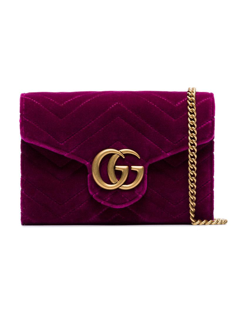 Gucci Fuchsia GG Marmont Velvet Wallet On A Chain in Purple - Lyst