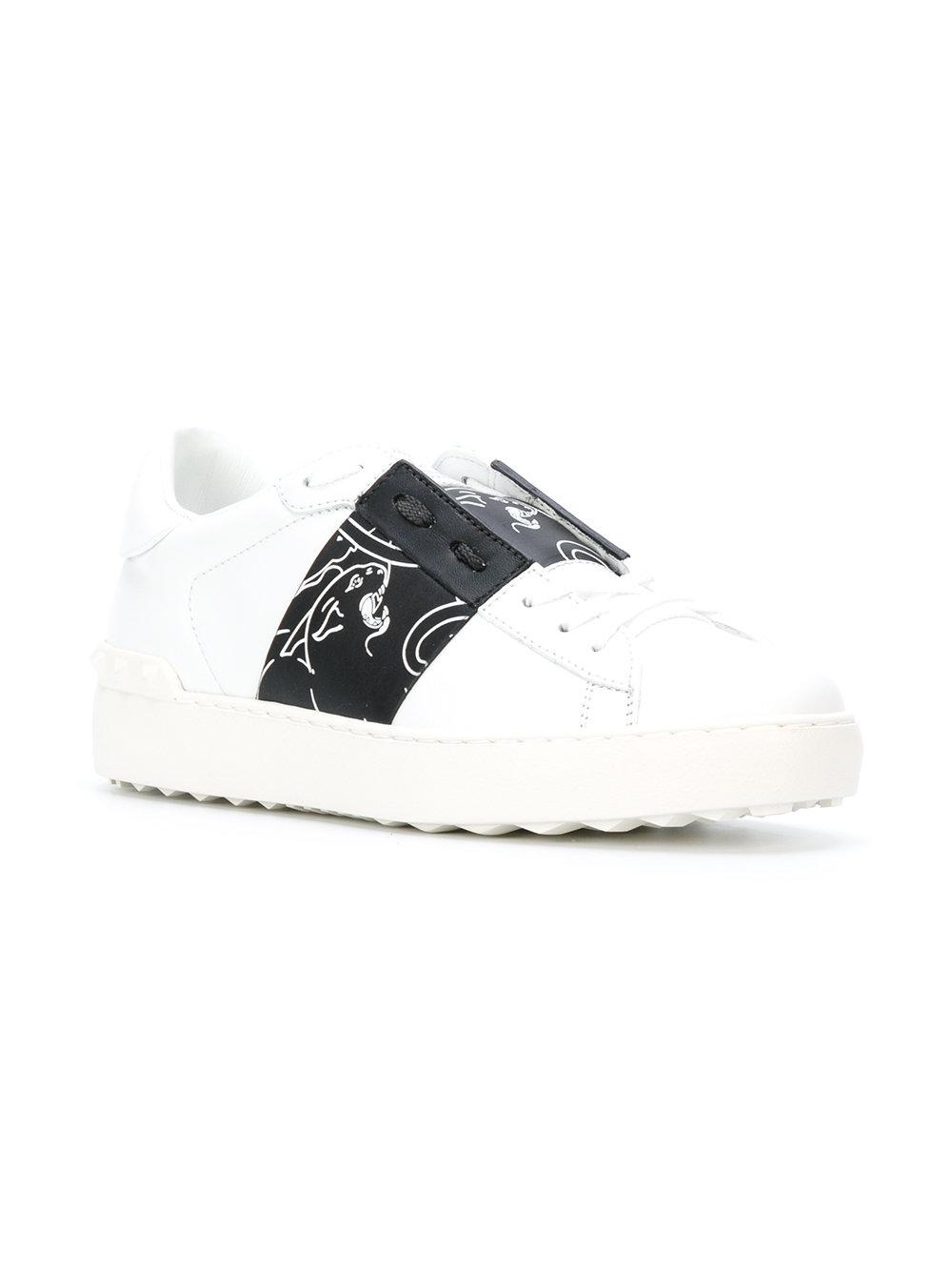 Valentino White Leather Open Panther Sneakers for Men - Lyst