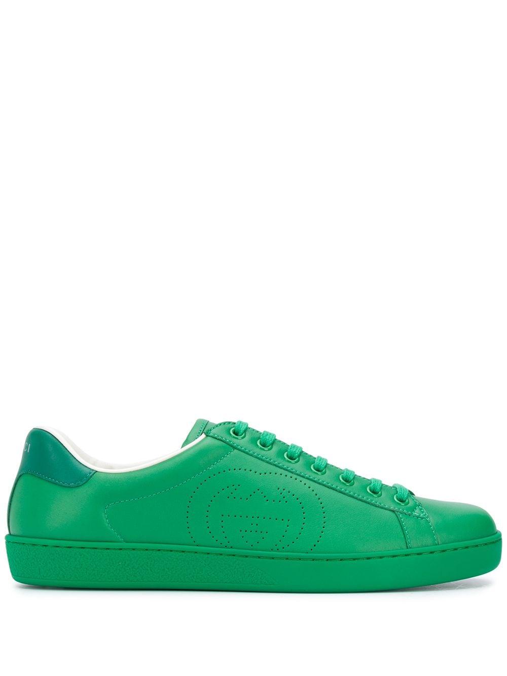 Gucci Leather Interlocking G Ace Sneakers in Green for Men - Lyst
