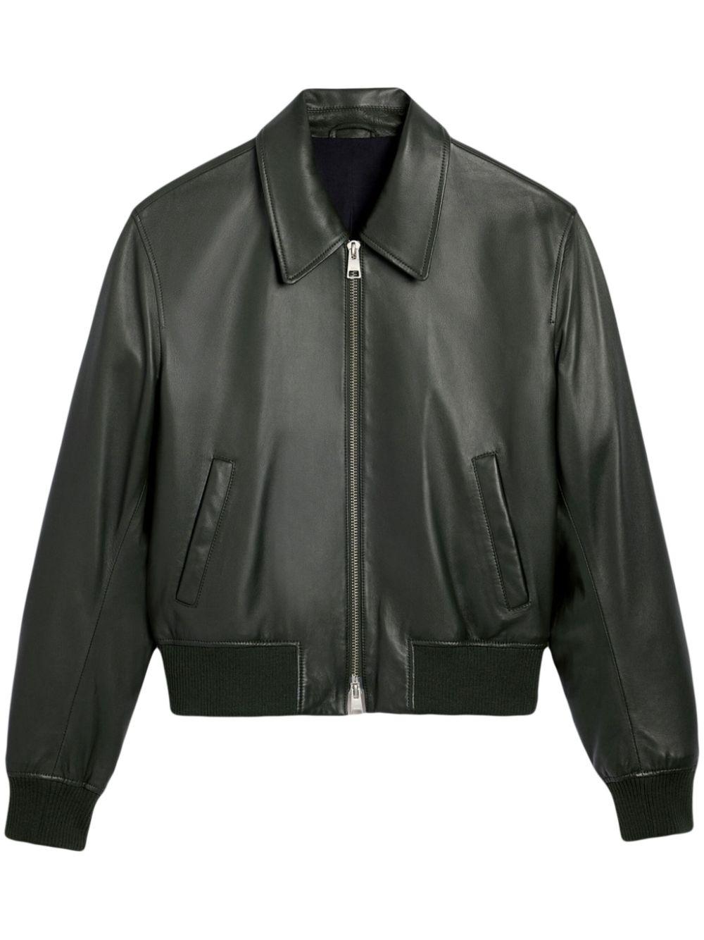 Ami Paris Zip-Up Leather Jacket in Green | Lyst