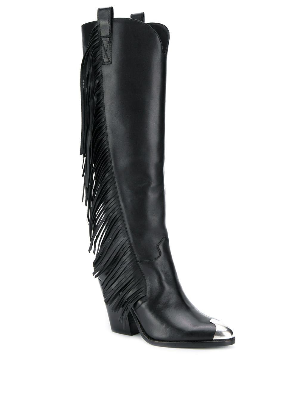 Ash Leather Elodie Fringed Boots in Black | Lyst