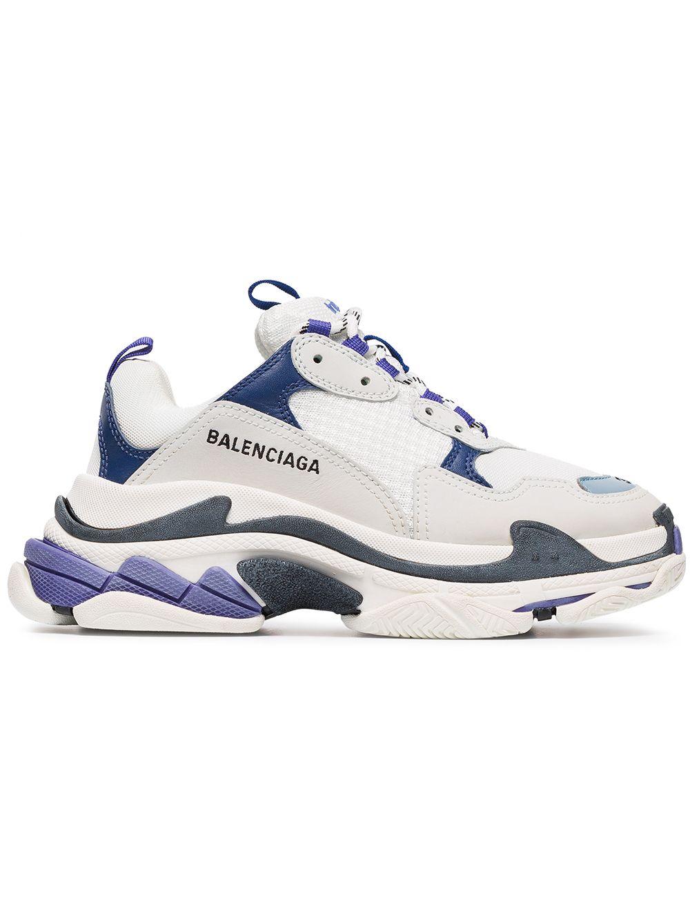 Balenciaga White And Blue Triple S Leather Sneakers | Lyst Canada