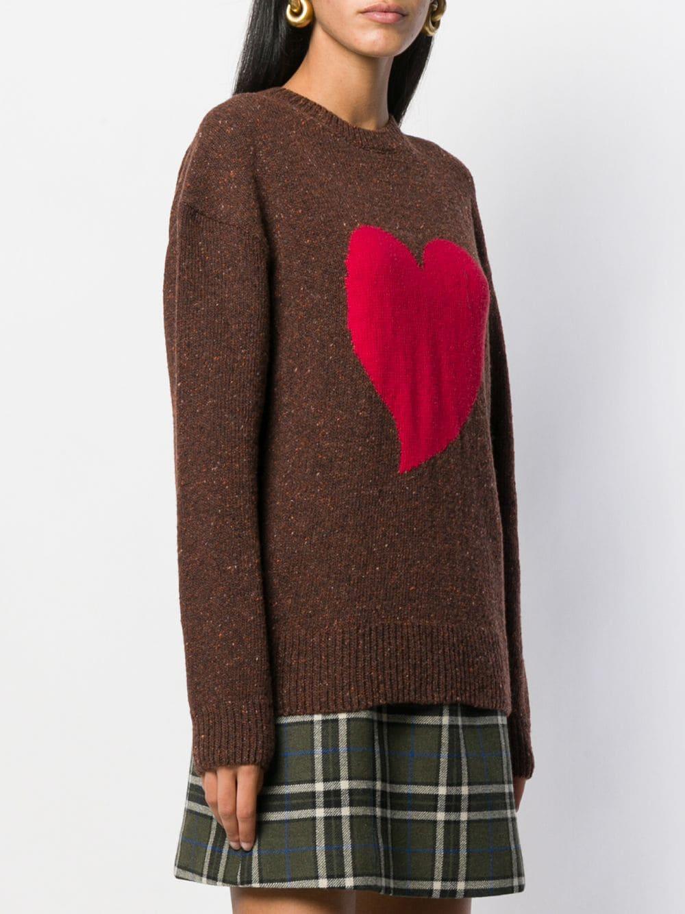 ALEXACHUNG Wool Heart Intarsia Jumper in Brown - Lyst