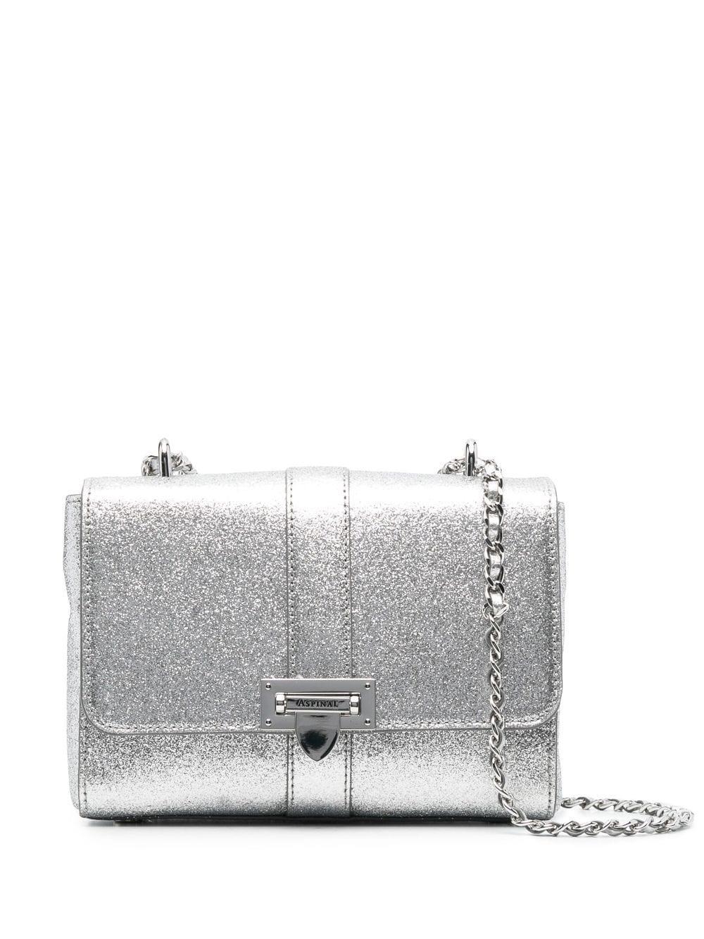 Aspinal of London Lottie Glitter Leather Shoulder Bag in Gray | Lyst