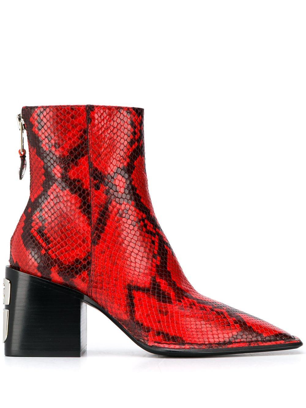 Alexander Wang Leather Snakeskin Pattern Ankle Boots in Red - Lyst