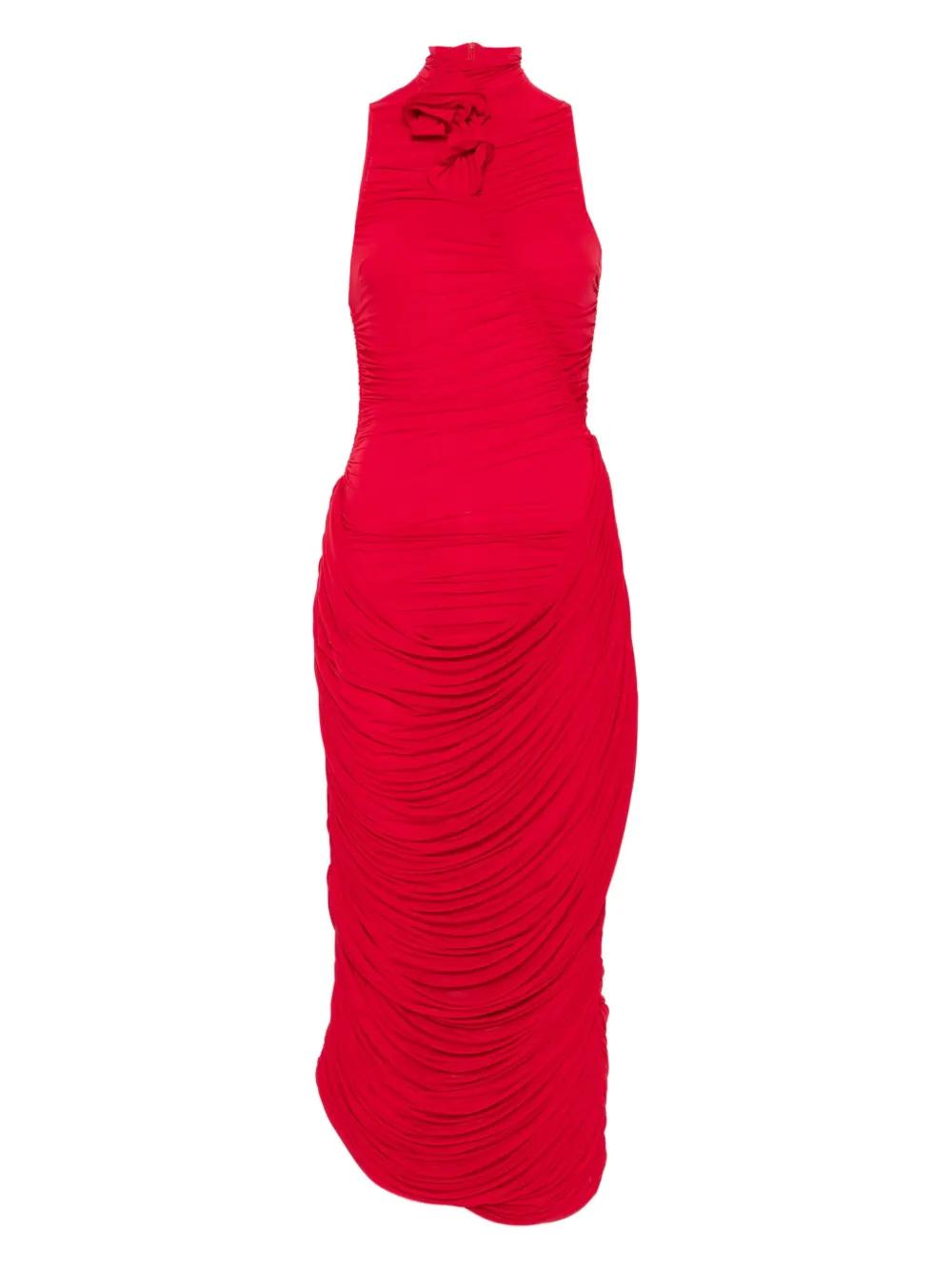 Boat Neck Red High Neck Mini Dress Magda Butrym High-Neck Draped Dress In  Red Lyst UK