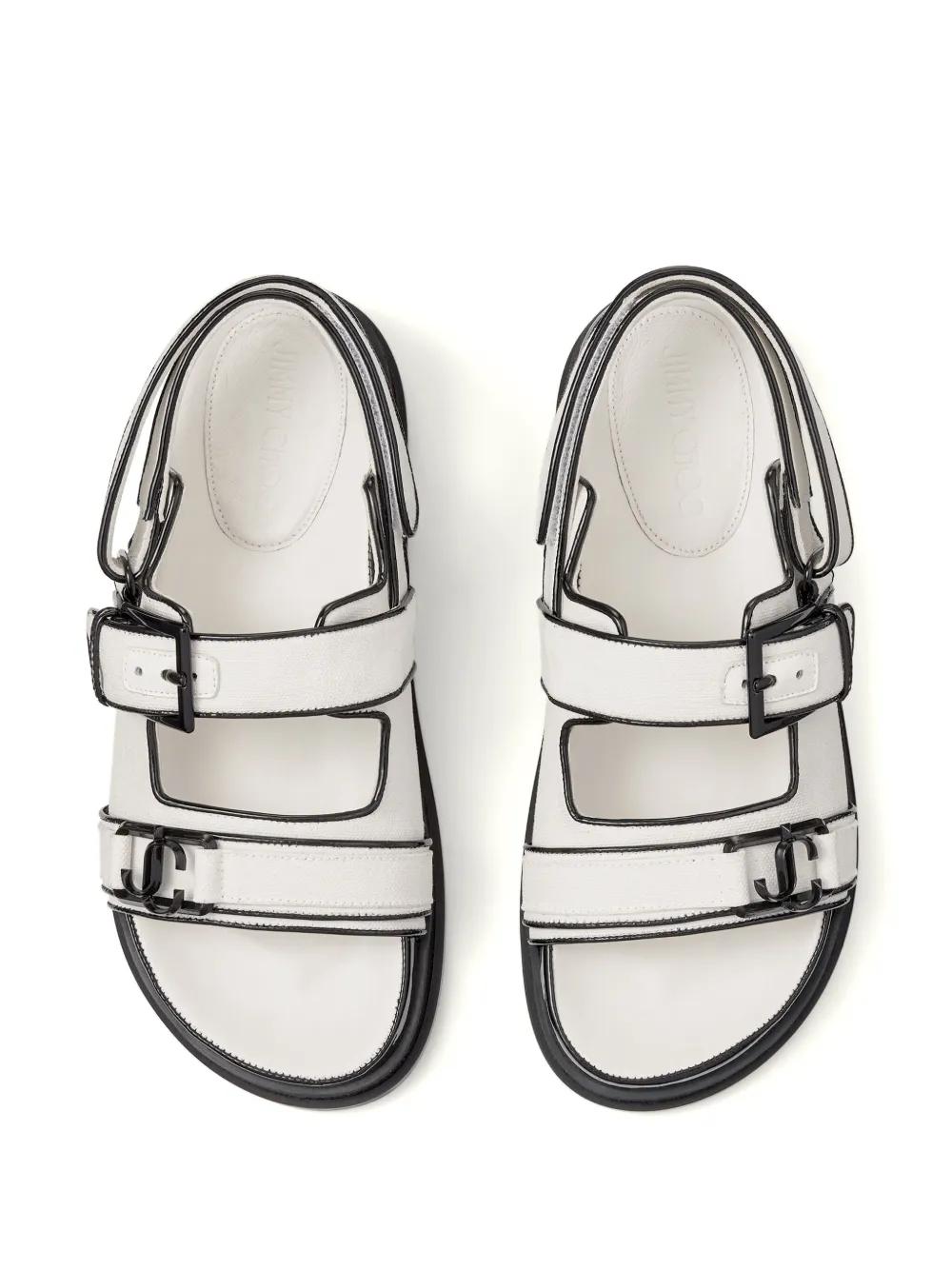 Jimmy Choo Elyn Flat Linen And Leather Sandals in White | Lyst