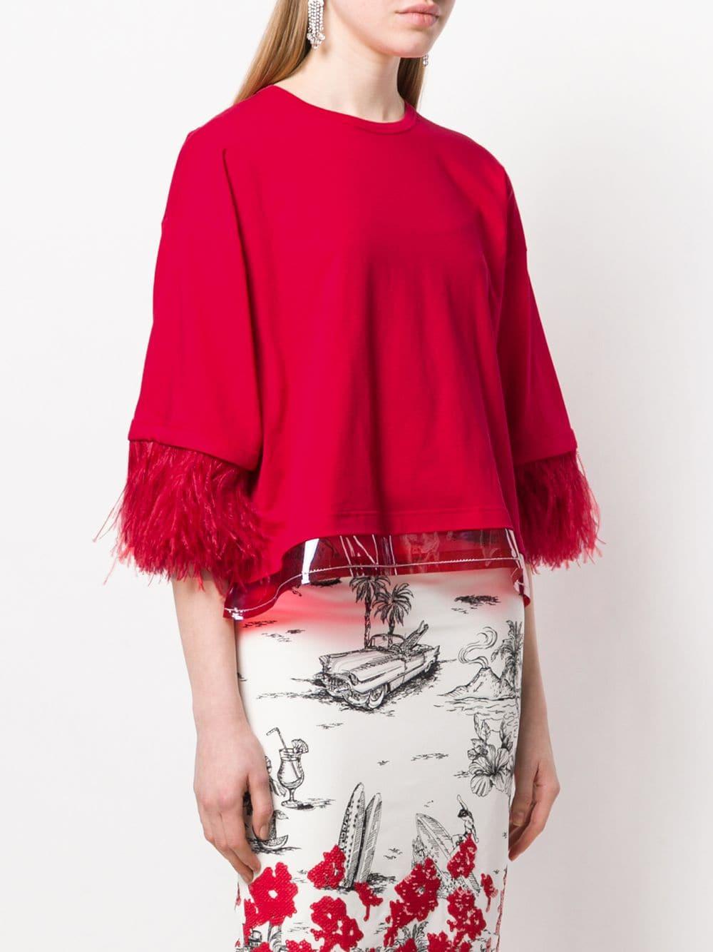 N°21 Cotton Feather Trim Top in Red Save 42 Lyst