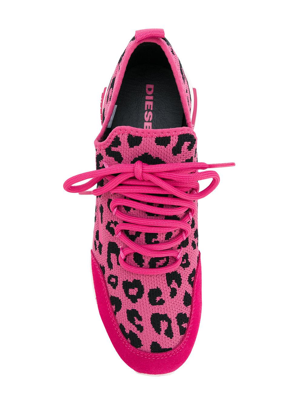 DIESEL Cotton Leopard Print Slip-on Sneakers in Pink & Purple (Pink) - Lyst