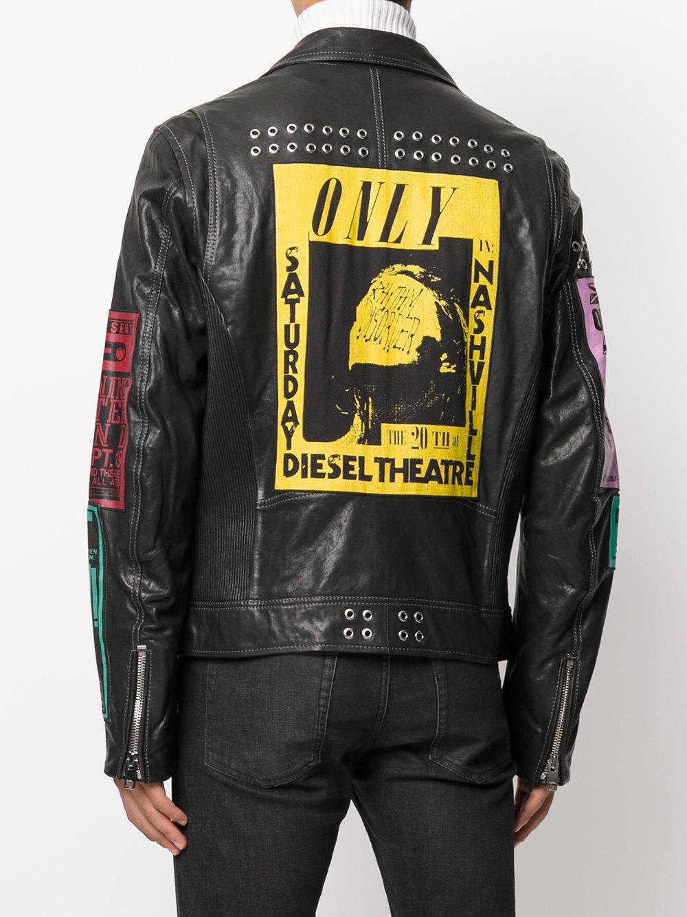 DIESEL Cotton Multi-patches Biker Jacket in Black for Men | Lyst